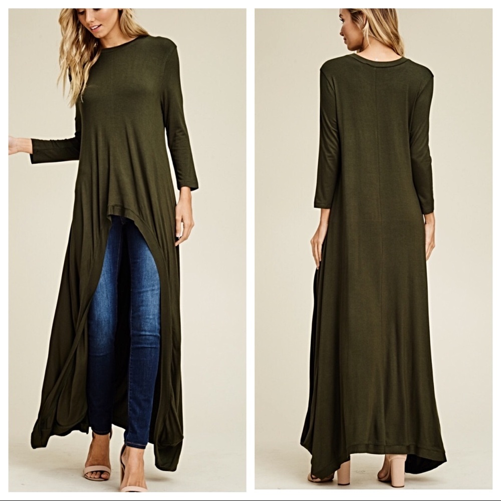 27 Olive green high low tunic/dress - Picture 2 of 3